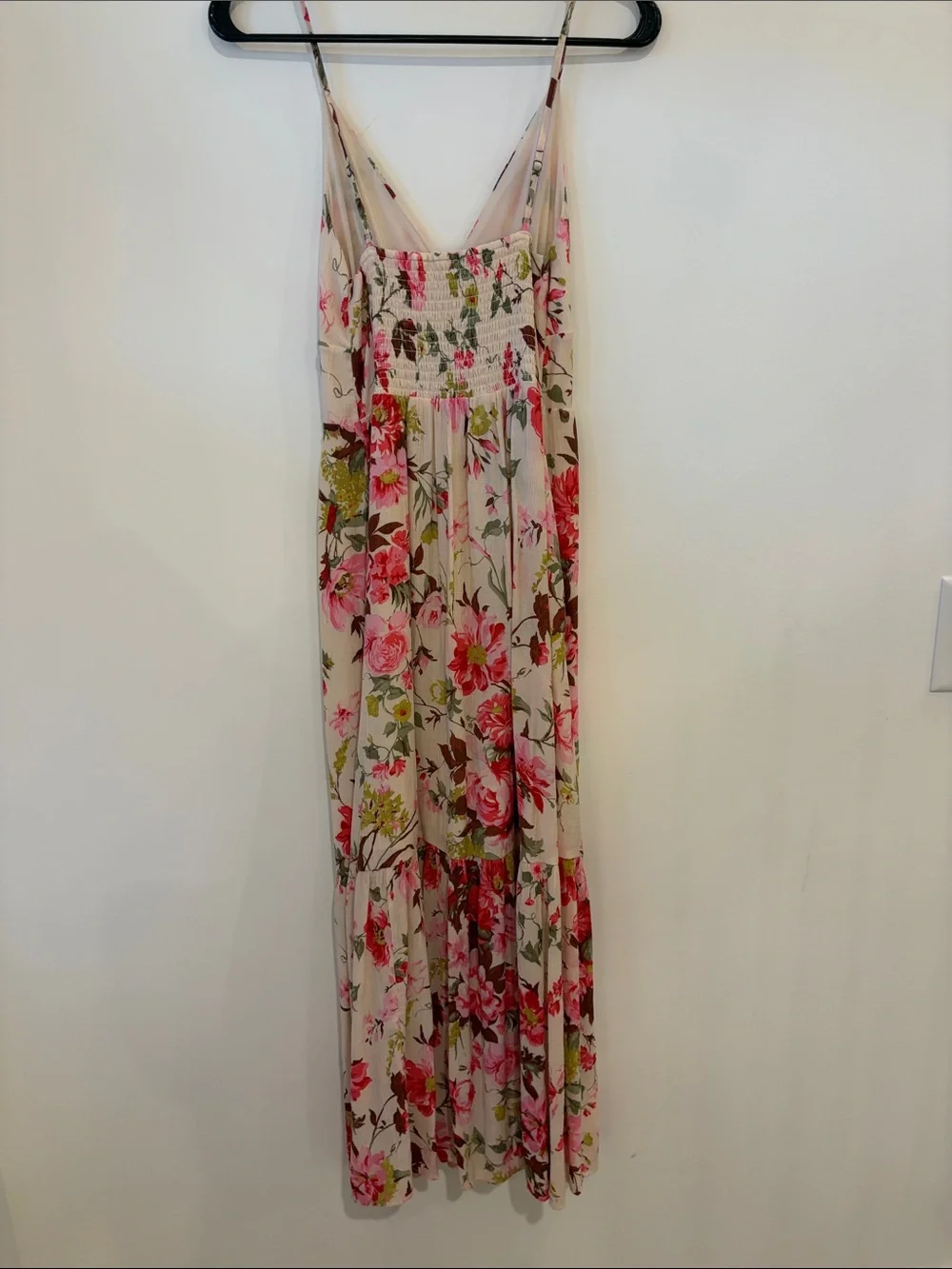 Abercrombie and Fitch Floral Spaghetti Strap Maxi Dress in Beige